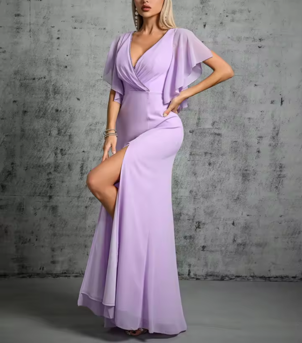 Vestido de Fiesta con cuentas Dobladillo Lila