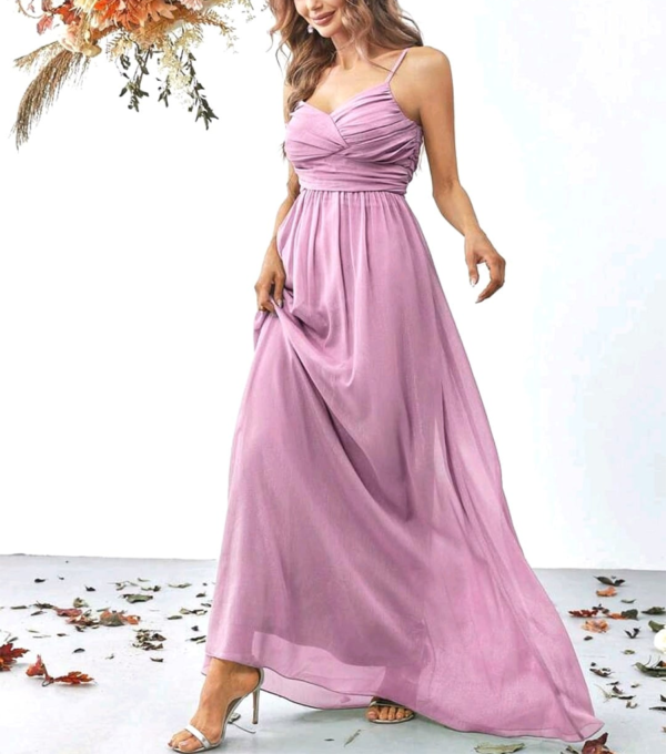Vestido de Fiesta Drapeado Rosado Claro - Imagen 2