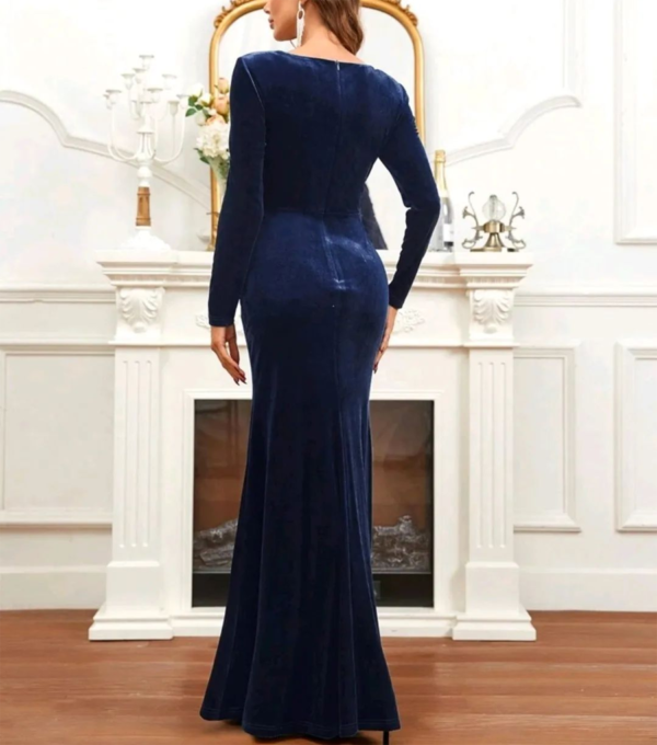 Vestido de Fiesta de Terciopelo Manga Larga Azul - Imagen 2