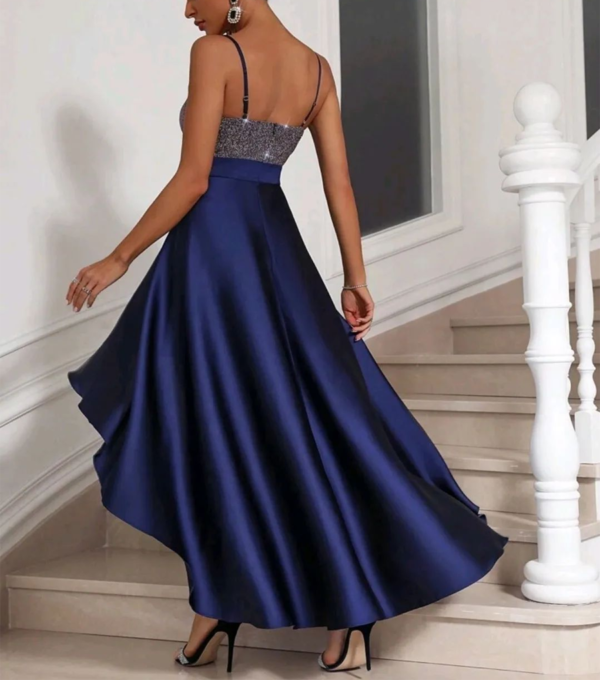 Vestido de Fiesta con Escote Brillante Azul - Imagen 3
