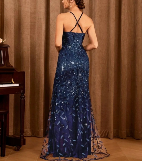 Vestido de Fiesta con Lentejuelas Espalda Cruzada Azul - Imagen 3