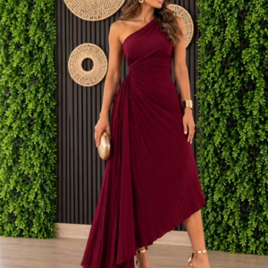Vestido de Fiesta Rojo de un Hombro