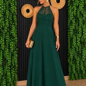 Vestido verde cuello halter.