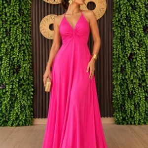 Vestido fucsia nudo